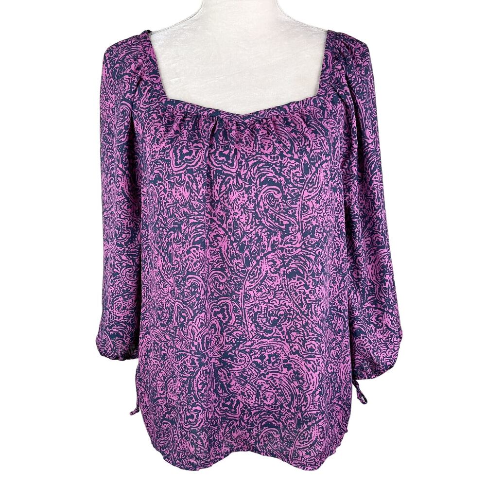 Banana Republic Top Blouse Small Purple Blue Print Semi Sheer New